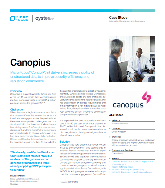 Canopius ControlPoint Case Study - Oyster IMS